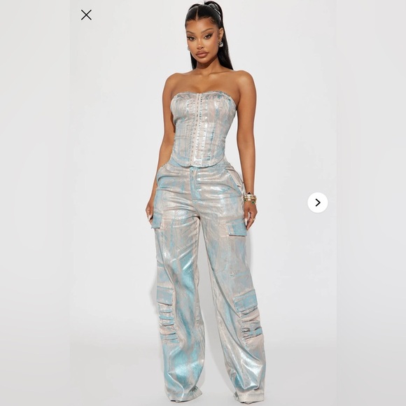 Ava Metallic Pant Set - Taupe - Picture 1 of 8